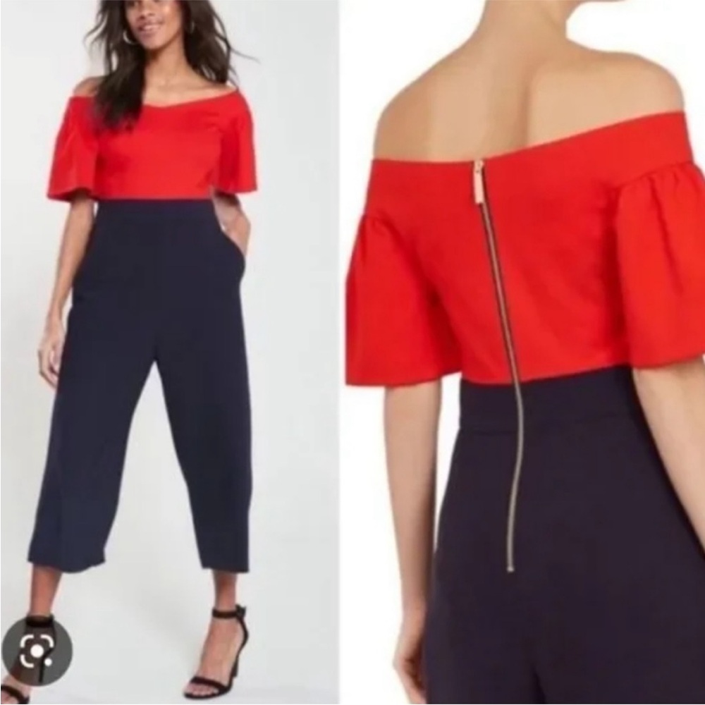 ted Baker Juliaaa Sculpted Sleeve Crop Jumpsuit In Navy and Res size TB1 = US2